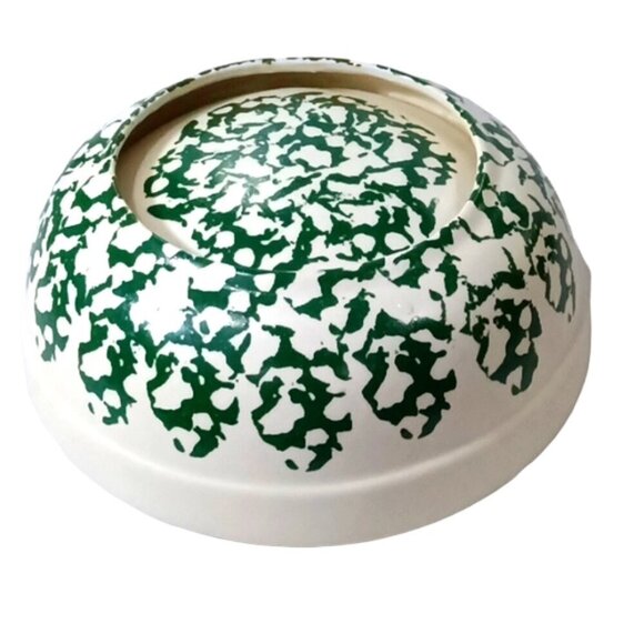 Green & White Country Kitchen 11" Large Mixing Bowl, Unbranded, Spongeware?? - Picture 4 of 5